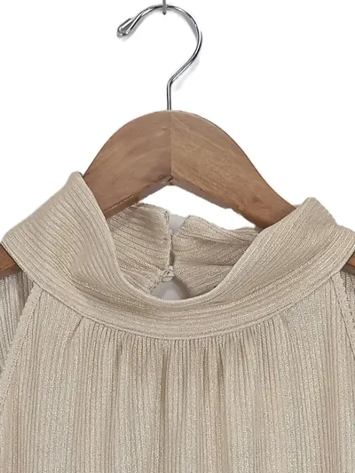 Ann Taylor Damen Top Rollkragen Beige Rippstrick Gr. 40/L Elegant