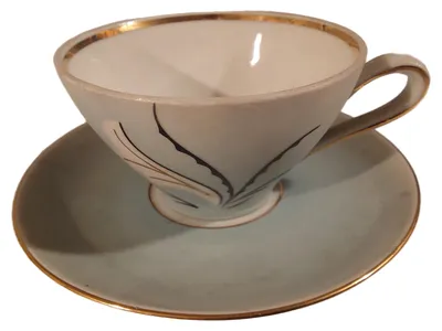 Leuchtenburg Tasse Untertasse Porzellan Florales Muster Vintage Grau 2tlg