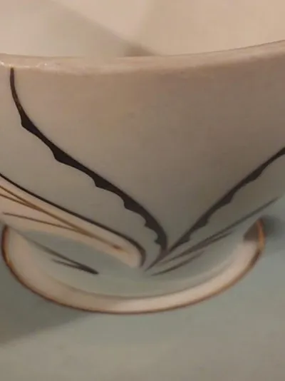 Leuchtenburg Tasse Untertasse Porzellan Florales Muster Vintage Grau 2tlg