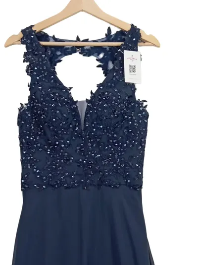 Unique Abendkleid Damen Elegant Blau Pailletten Stickerei Maxikleid Gr. 36 S