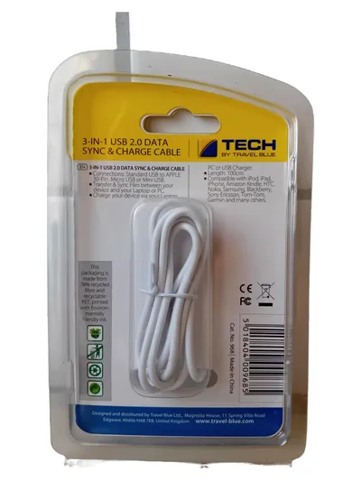 Travel Blue Tech 3-in-1 USB Kabel Weiß 100cm