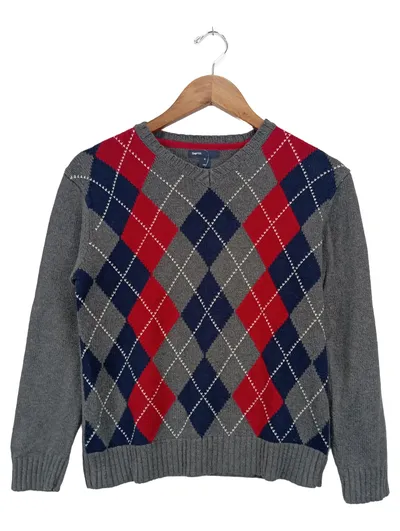 GapKids Jungen Pullover Argyle V-Ausschnitt Gr. 128 Mehrfarbig Preppy