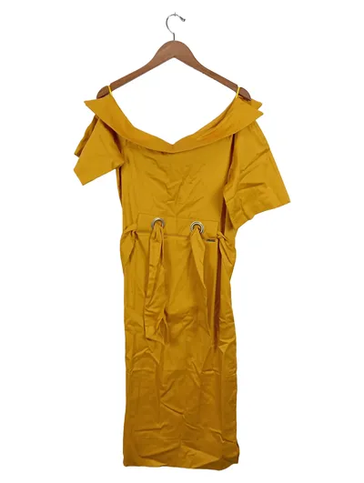 Akè Damen Abendkleid Elegant Gelb Gr. 46 schulterfrei mit Gürtel Midikleid