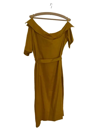 Akè Damen Abendkleid Elegant Gelb Gr. 46 schulterfrei mit Gürtel Midikleid