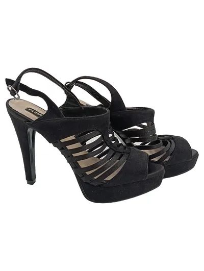 FURIEZZA Damen Sandaletten Gr. 38 Schwarz Elegant Plateau Riemchen High Heels