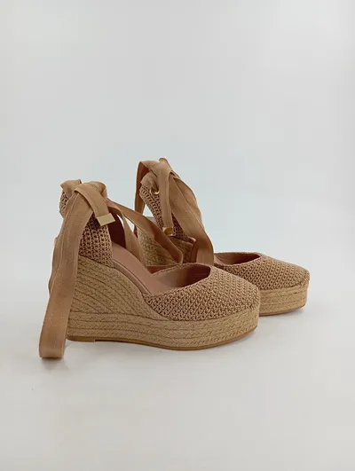 Uterqüe Espadrilles Keilabsatz Sandalen Damen Gr. 35 Beige Bast