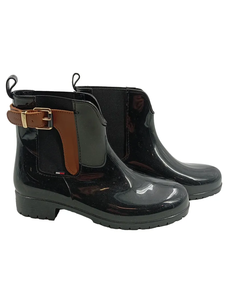 Tommy Hilfiger Damen Gummistiefel Chelsea Boot Gr. 38 Schwarz Regenstiefel 1