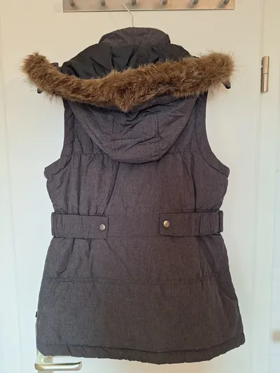 RODEO Damen Steppweste Grau XS mit Kapuze & Kunstfell Outdoor