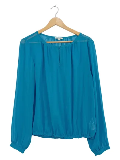 MEXX Damen Bluse Gr. 42/XL Petrol Chiffon Langarm Elegant