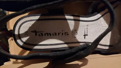Tamaris Damen Sandalen Gr. 38 Schwarz Keilabsatz Touch it Leder