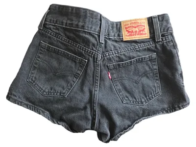 LEVI STRAUSS & CO. High Waist Jeans Shorts Damen Grau Gr. W25 Fransen