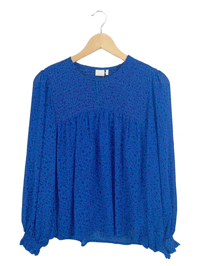 Nümph Damen Bluse Blumenmuster Blau Gr. 36 Feminin Langarm