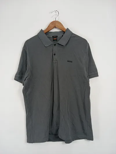 BOSS Herren Poloshirt Grau 2XL Kurzarm Baumwolle Casual