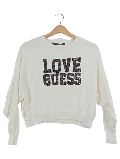 GUESS Damen Pullover Love Guess Pailletten Creme Gr. S 36