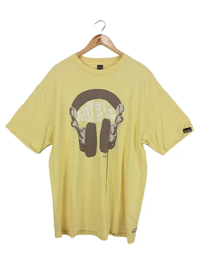 Acrylick T-Shirt Herren XL Gelb Kopfhörer Print Streetwear Baumwolle