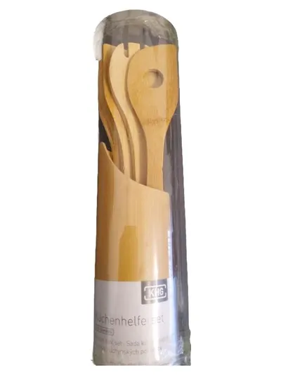 KHG Küchenhelfer Set Bambus 7-teilig Natur Holz Kochbesteck Beige 34cm