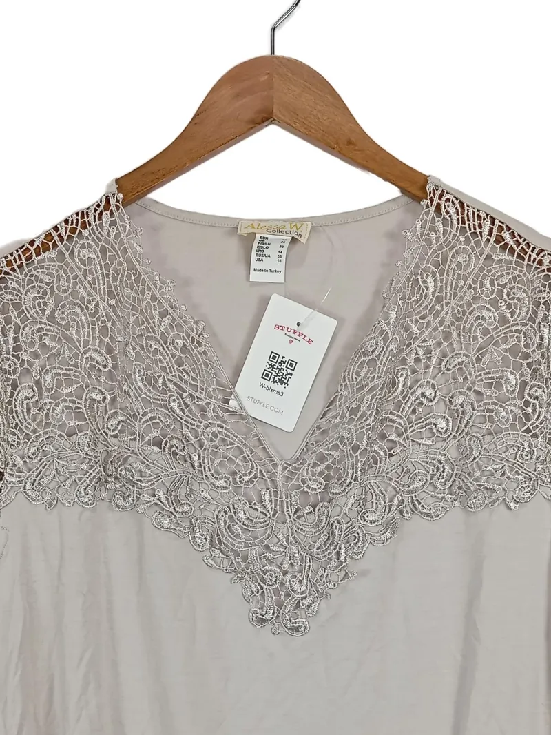 Alessa W. Collection Damen Bluse Gr. 48 Beige mit Spitze Feminin 2