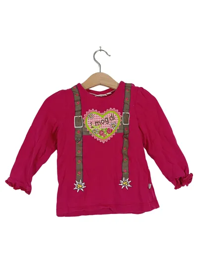 Liegelind Mädchen Trachtenbluse Gr. 92 Pink Herz-Aufdruck Langarm