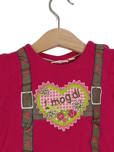 Liegelind Mädchen Trachtenbluse Gr. 92 Pink Herz-Aufdruck Langarm