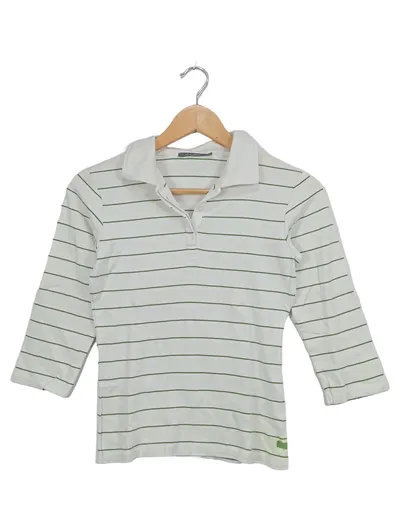 Zero Base Damen Poloshirt Gr. 36/S weiß grün gestreift 3/4-Arm Baumwolle