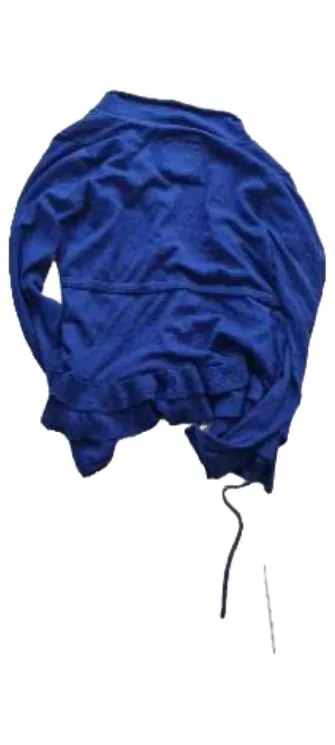 Tom Tailor Damen Strickjacke Blau Gr. M Kapuze Rüschen Bindegürtel