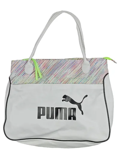 PUMA Damen Handtasche Shopper Weiß Bunt Streifen Logo Sporttasche