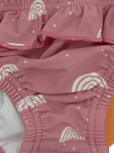 PUSBLU Mädchen Badehose Pink Grafik Rüschen Gr. 128 Kinder Sport