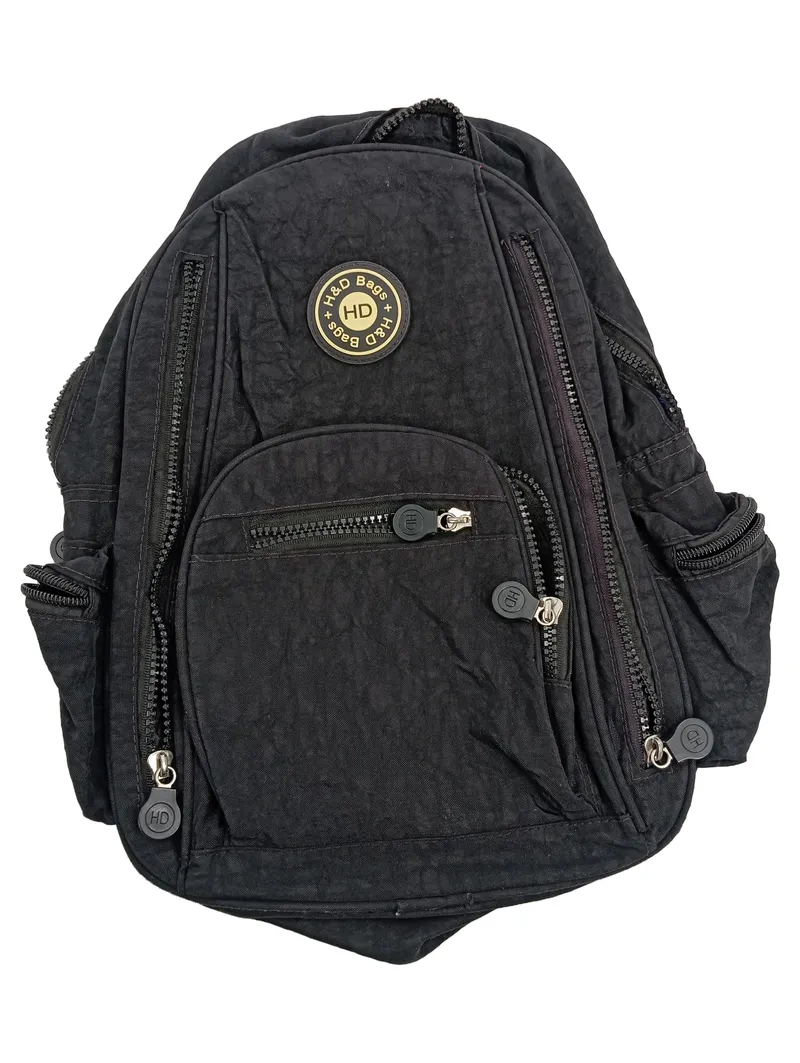 H&D Collection Rucksack Schwarz Damen Nylon Daypack viele Fächer 1