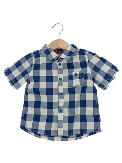 L.O.G.G. Baby Hemd kariert Gr. 68 blau weiß Kurzarm Baumwolle