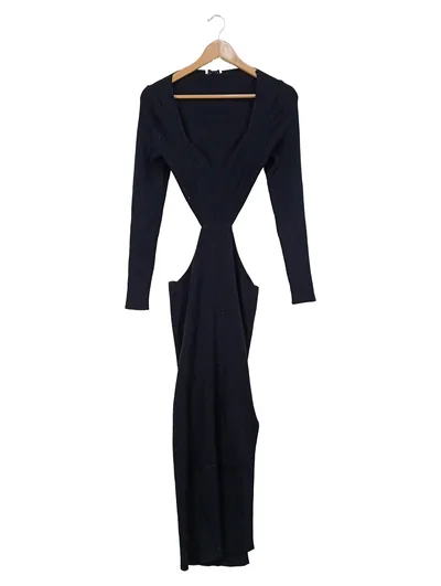 Topshop Strickkleid Maxikleid Cut-Out Rippstrick Elegant Schwarz Gr. 40 L