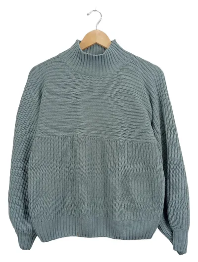 Oxmo Damen Strickpullover Blau Gr. 38 Casual Stehkragen