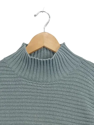 Oxmo Damen Strickpullover Blau Gr. 38 Casual Stehkragen