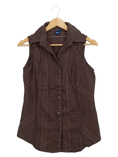 Cecil Bluse Ärmellos Gestreift Braun Damen Gr. S 36 Baumwolle