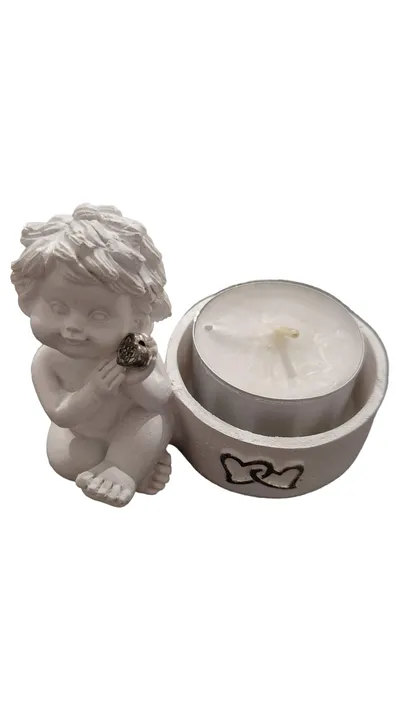 Gilde Engel Teelichthalter Weiß Romantisch Kerzenhalter 6cm Deko