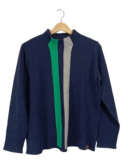 s'questo Damen Pullover Gr. 40/L Blau Stehkragen Langarm Streifen