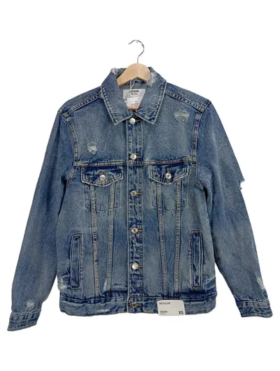Bershka Herren Jeansjacke Blau Gr. XS Casual Streetwear Uni Baumwolle