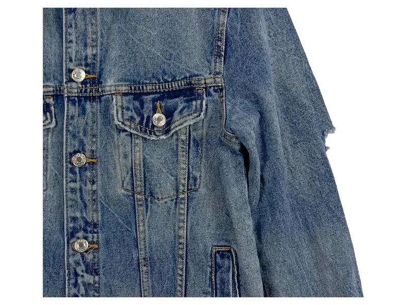 Bershka Herren Jeansjacke Blau Gr. XS Casual Streetwear Uni Baumwolle 2