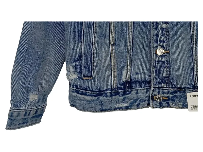 Bershka Herren Jeansjacke Blau Gr. XS Casual Streetwear Uni Baumwolle 3