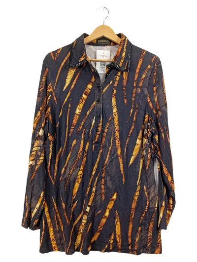 POMPÖÖS Damen Langarmshirt Schlangenmuster Gr. 48 Schwarz Orange