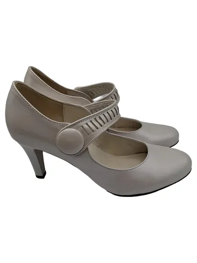 Gabor Mary Jane Pumps Damen Elegant Leder Knopf Absatz 8cm Beige Gr. 40.5