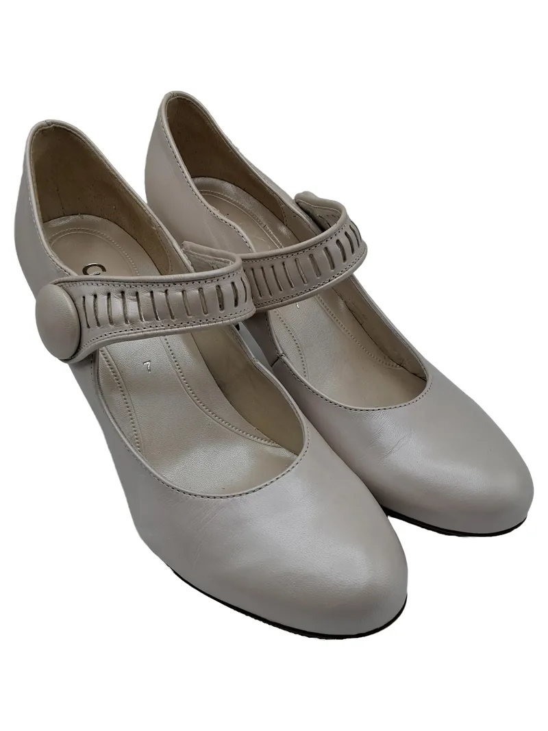 Gabor Mary Jane Pumps Damen Elegant Leder Knopf Absatz 8cm Beige Gr. 40.5 2