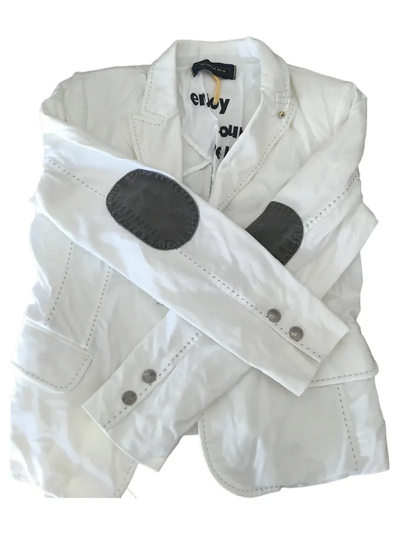 BLONDE NO.8 Damen Blazer Gr. 38 Weiß Modern Ellenbogenpatches 3