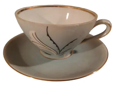Leuchtenburg Tasse Untertasse Porzellan Vintage Blatt Florales Muster Weiß 4cm