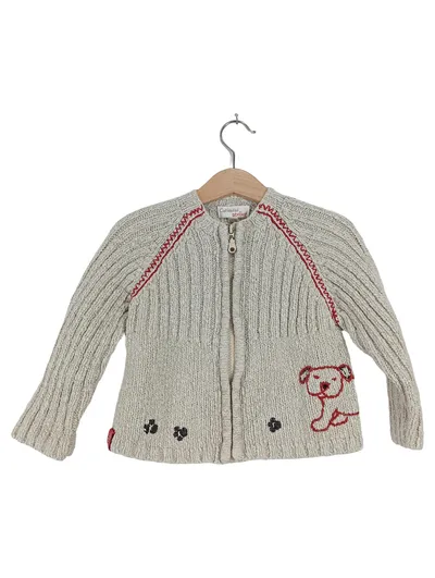 Catimini Strickjacke Kinder Mädchen Gr. 92 Beige mit Bären-Applikation