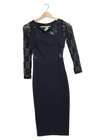 ASOS festliches Kleid Damen Gr. 34/XS Schwarz Spitze Langarm Elegant Floral
