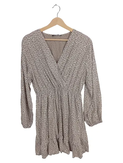 ZABAIONE Damen Freizeitkleid Animal Print Beige Gr. 42 V-Ausschnitt Langarm