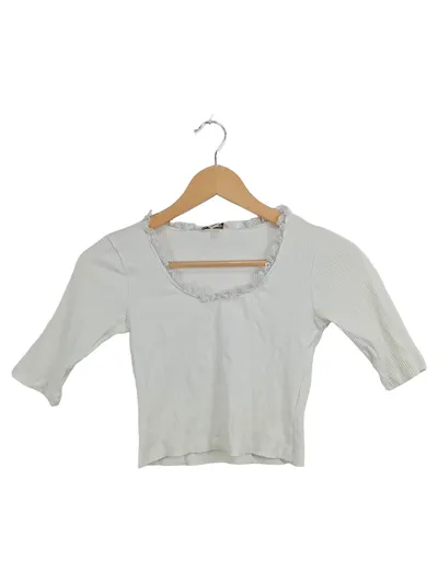 Miss Selfridge Damen Langarmshirt Gr. 36/S Weiß Rippstrick Feminin