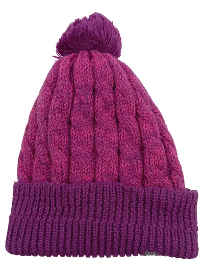 Jack Wolfskin Damen Bommelmütze Strickmütze Lila Zopfmuster Wolle