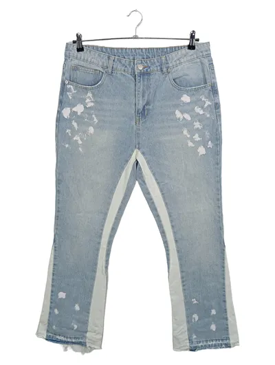 SUMWON Schlaghose Destroyed Jeans Damen Blau L Gestreift Streetwear
