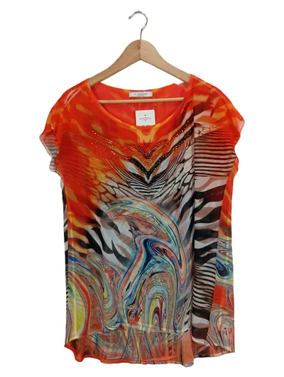 S-Twelve Damen Bluse XL Mehrfarbig Animal-Print Strass Kurzarm